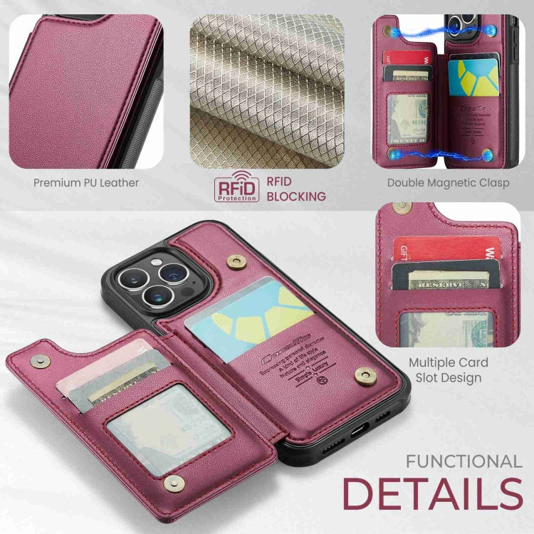For iPhone 14 Pro CaseMe C22 Card Slots Holder RFID Anti-theft Phone Case(Wine Red)
