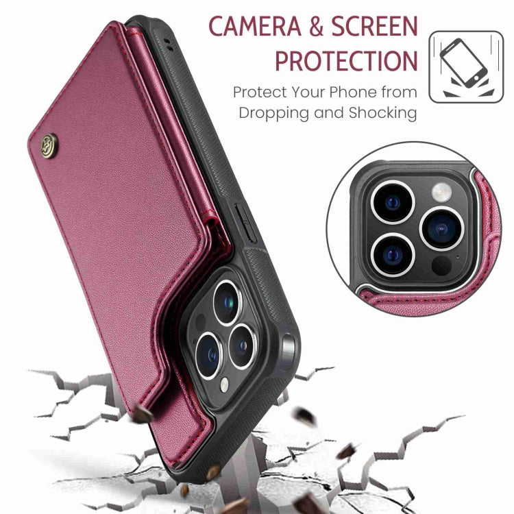 For iPhone 14 Pro CaseMe C22 Card Slots Holder RFID Anti-theft Phone Case(Wine Red)