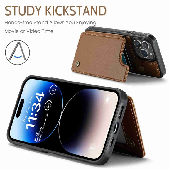For iPhone 14 Pro CaseMe C22 Card Slots Holder RFID Anti-theft Phone Case(Brown)