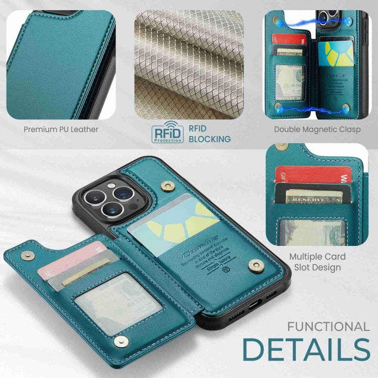 For iPhone 14 Pro Max CaseMe C22 Card Slots Holder RFID Anti-theft Phone Case(Blue Green)