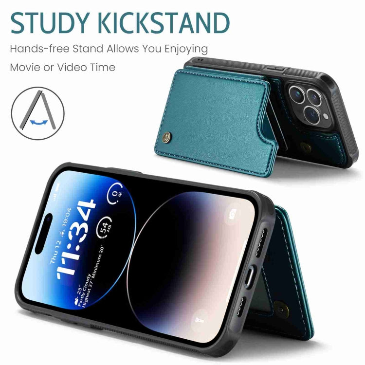 For iPhone 14 Pro Max CaseMe C22 Card Slots Holder RFID Anti-theft Phone Case(Blue Green)