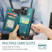 For iPhone 14 Pro Max CaseMe C22 Card Slots Holder RFID Anti-theft Phone Case(Blue Green)