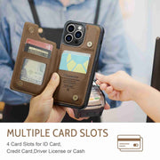 For iPhone 14 Pro Max CaseMe C22 Card Slots Holder RFID Anti-theft Phone Case(Brown)