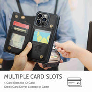 For iPhone 14 Pro Max CaseMe C22 Card Slots Holder RFID Anti-theft Phone Case(Black)