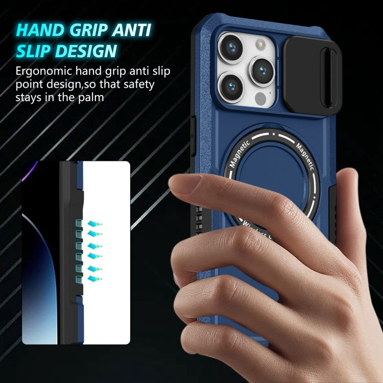 For iPhone 15 Pro Max Sliding Camshield Magsafe Holder TPU Hybrid PC Phone Case(Royal Blue)