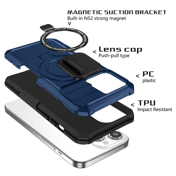 For iPhone 15 Pro Max Sliding Camshield Magsafe Holder TPU Hybrid PC Phone Case(Royal Blue)