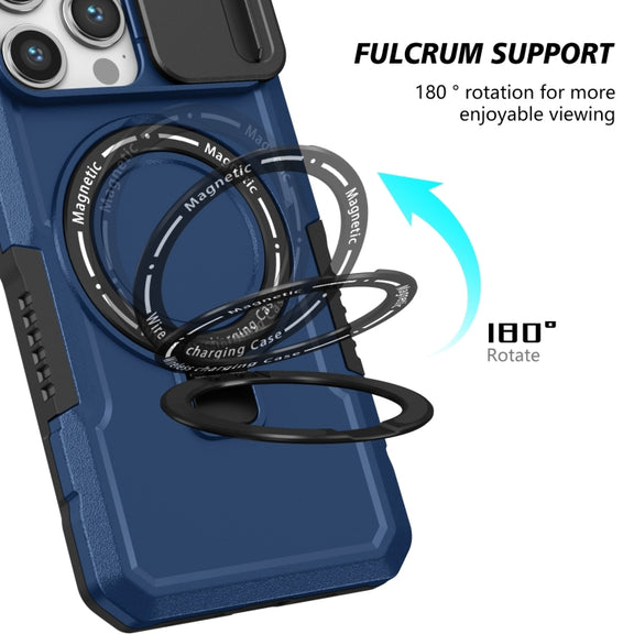 For iPhone 15 Pro Max Sliding Camshield Magsafe Holder TPU Hybrid PC Phone Case(Royal Blue)