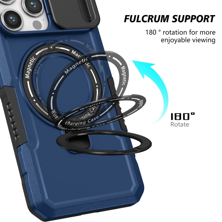For iPhone 15 Pro Max Sliding Camshield Magsafe Holder TPU Hybrid PC Phone Case(Royal Blue)