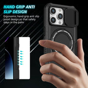 For iPhone 15 Pro Sliding Camshield MagSafe Holder TPU Hybrid PC Phone Case(Black)