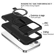 For iPhone 15 Pro Sliding Camshield MagSafe Holder TPU Hybrid PC Phone Case(Black)