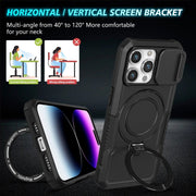 For iPhone 15 Pro Sliding Camshield MagSafe Holder TPU Hybrid PC Phone Case(Black)