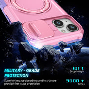 For iPhone 15 Plus Sliding Camshield Magsafe Holder TPU Hybrid PC Phone Case(Purple Pink)