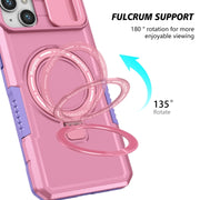 For iPhone 15 Plus Sliding Camshield Magsafe Holder TPU Hybrid PC Phone Case(Purple Pink)