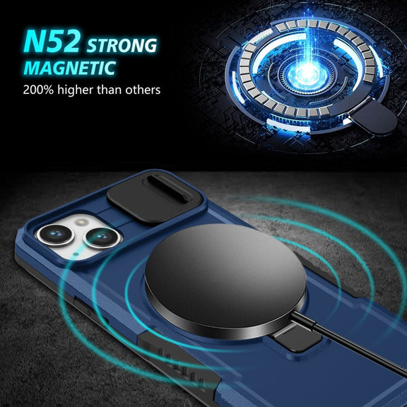 For iPhone 15 Sliding Camshield Magsafe Holder TPU Hybrid PC Phone Case(Royal Blue)