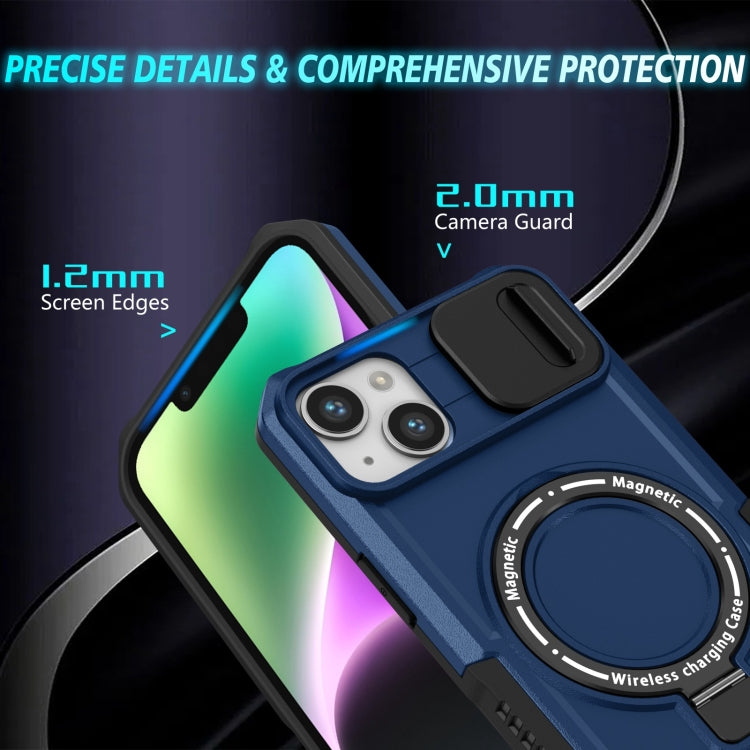 For iPhone 14 Plus Sliding Camshield Magsafe Holder TPU Hybrid PC Phone Case(Royal Blue)