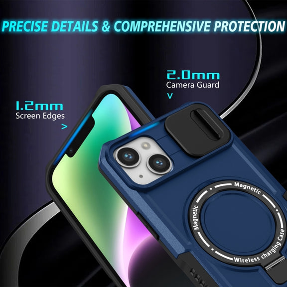For iPhone 14 Plus Sliding Camshield Magsafe Holder TPU Hybrid PC Phone Case(Royal Blue)