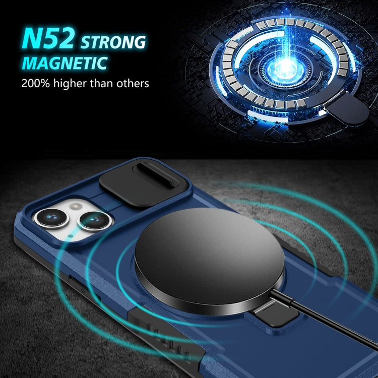 For iPhone 14 Plus Sliding Camshield Magsafe Holder TPU Hybrid PC Phone Case(Royal Blue)
