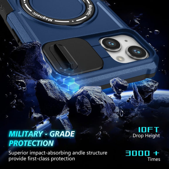 For iPhone 14 Plus Sliding Camshield Magsafe Holder TPU Hybrid PC Phone Case(Royal Blue)