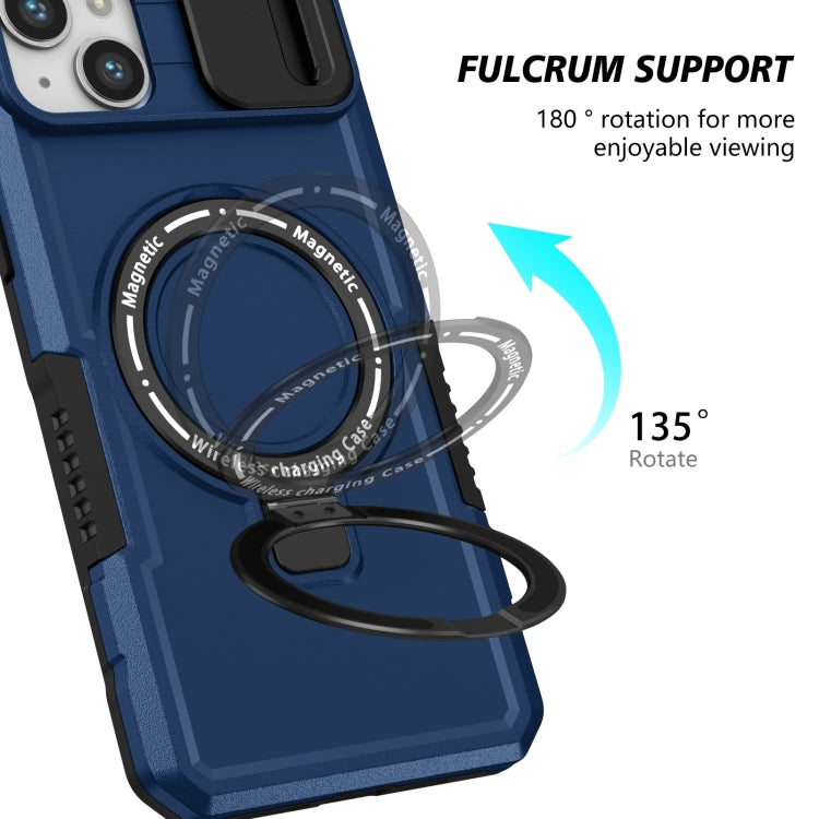 For iPhone 14 Plus Sliding Camshield Magsafe Holder TPU Hybrid PC Phone Case(Royal Blue)