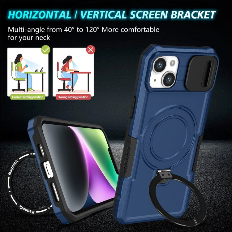 For iPhone 14 Plus Sliding Camshield Magsafe Holder TPU Hybrid PC Phone Case(Royal Blue)