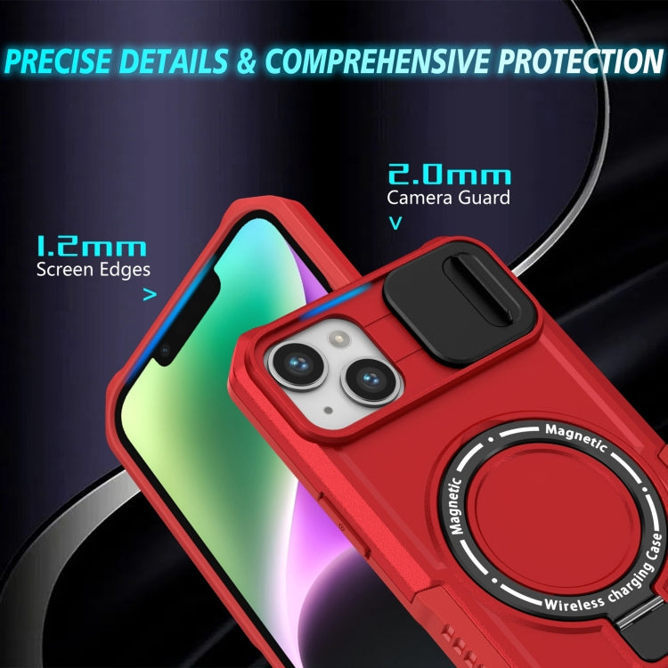 For iPhone 14 Plus Sliding Camshield Magsafe Holder TPU Hybrid PC Phone Case(Red)