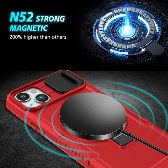 For iPhone 14 Plus Sliding Camshield Magsafe Holder TPU Hybrid PC Phone Case(Red)