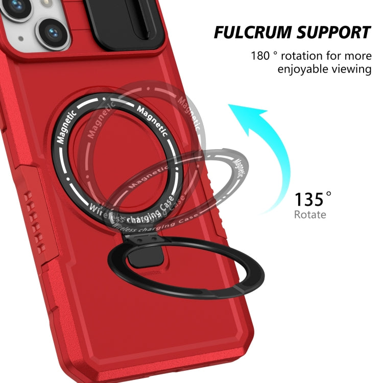 For iPhone 14 Plus Sliding Camshield Magsafe Holder TPU Hybrid PC Phone Case(Red)