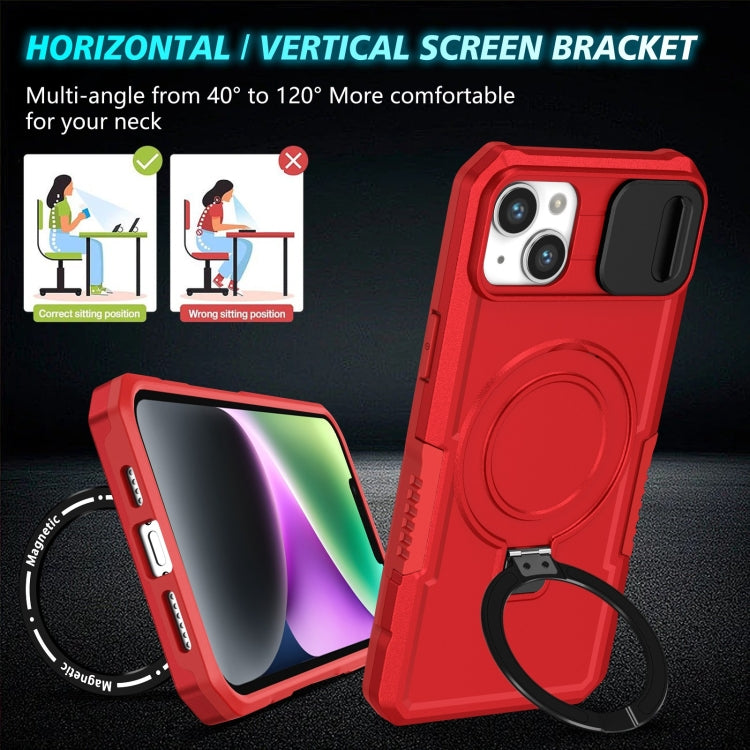For iPhone 14 Plus Sliding Camshield Magsafe Holder TPU Hybrid PC Phone Case(Red)