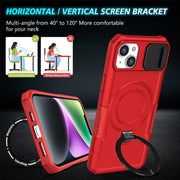 For iPhone 14 Plus Sliding Camshield Magsafe Holder TPU Hybrid PC Phone Case(Red)