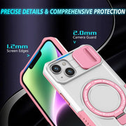 For iPhone 14 Sliding Camshield Magsafe Holder TPU Hybrid PC Phone Case(Pink White)