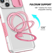 For iPhone 14 Sliding Camshield Magsafe Holder TPU Hybrid PC Phone Case(Pink White)