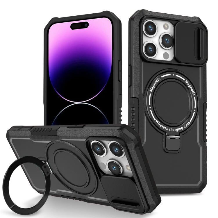 For iPhone 14 Pro Sliding Camshield Magsafe Holder TPU Hybrid PC Phone Case(Black)