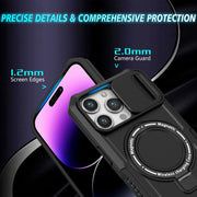 For iPhone 14 Pro Sliding Camshield Magsafe Holder TPU Hybrid PC Phone Case(Black)