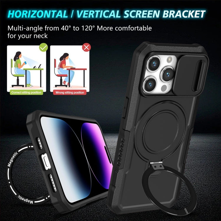 For iPhone 14 Pro Sliding Camshield Magsafe Holder TPU Hybrid PC Phone Case(Black)