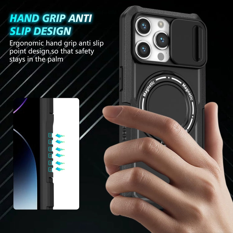 For iPhone 14 Pro Max Sliding Camshield Magsafe Holder TPU Hybrid PC Phone Case(Black)