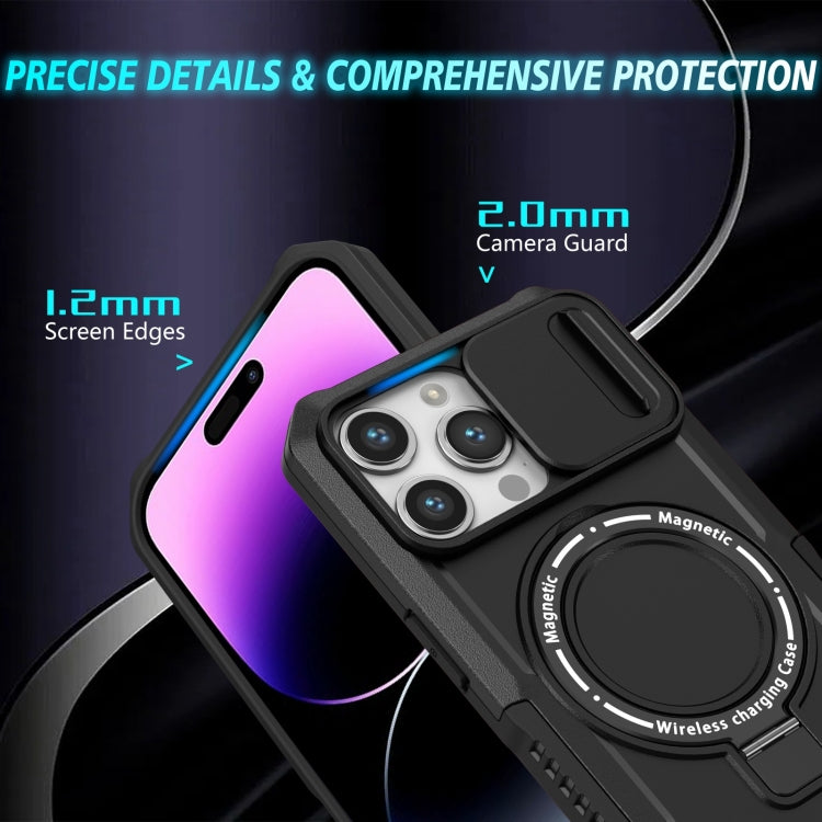 For iPhone 14 Pro Max Sliding Camshield Magsafe Holder TPU Hybrid PC Phone Case(Black)