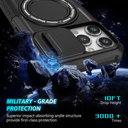For iPhone 14 Pro Max Sliding Camshield Magsafe Holder TPU Hybrid PC Phone Case(Black)