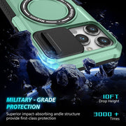 For iPhone 14 Pro Max Sliding Camshield MagSafe Holder TPU Hybrid PC Phone Case(Light Blue)