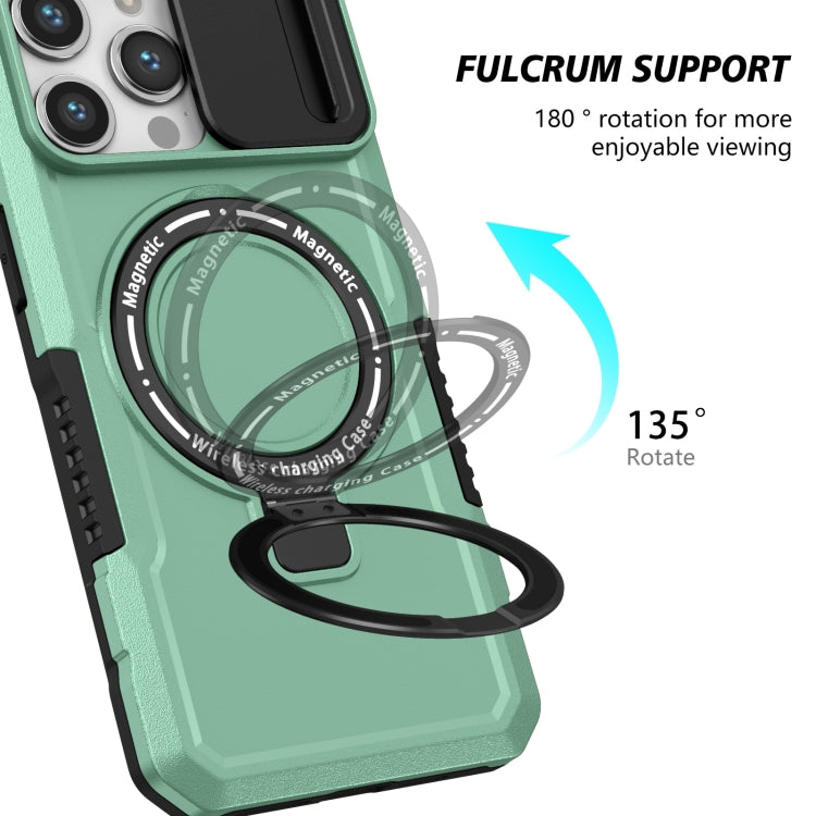 For iPhone 14 Pro Max Sliding Camshield MagSafe Holder TPU Hybrid PC Phone Case(Light Blue)