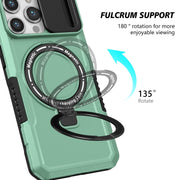 For iPhone 14 Pro Max Sliding Camshield MagSafe Holder TPU Hybrid PC Phone Case(Light Blue)
