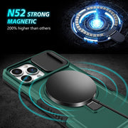 For iPhone 13 Pro Max Sliding Camshield Magsafe Holder TPU Hybrid PC Phone Case(Deep Green)