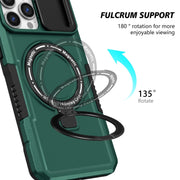 For iPhone 13 Pro Max Sliding Camshield Magsafe Holder TPU Hybrid PC Phone Case(Deep Green)