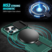 For iPhone 13 Pro Sliding Camshield Magsafe Holder TPU Hybrid PC Phone Case(Deep Green)
