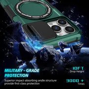 For iPhone 13 Pro Sliding Camshield Magsafe Holder TPU Hybrid PC Phone Case(Deep Green)