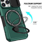For iPhone 13 Pro Sliding Camshield Magsafe Holder TPU Hybrid PC Phone Case(Deep Green)