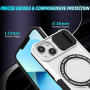 For iPhone 13 Sliding Camshield Magsafe Holder TPU Hybrid PC Phone Case(Black White)