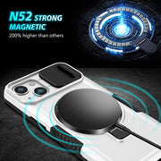 For iPhone 13 Sliding Camshield Magsafe Holder TPU Hybrid PC Phone Case(Black White)