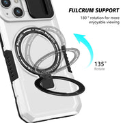 For iPhone 13 Sliding Camshield Magsafe Holder TPU Hybrid PC Phone Case(Black White)