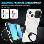 For iPhone 13 Sliding Camshield Magsafe Holder TPU Hybrid PC Phone Case(Black White)