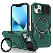 For iPhone 13 Sliding Camshield Magsafe Holder TPU Hybrid PC Phone Case(Deep Green)